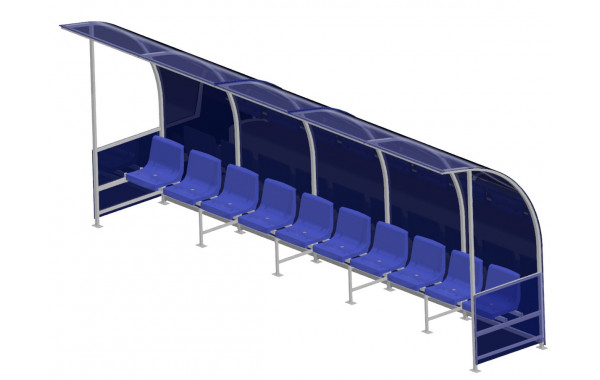 Скамейка для запасных игроков ФСИ на 10 мест, с козырьком 10612 600_380