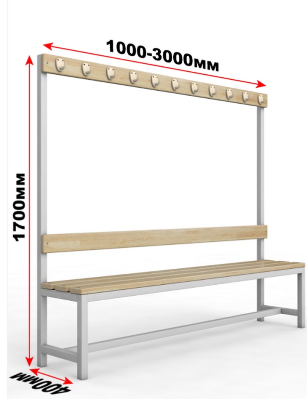 Скамейка для раздевалки c вешалкой односторонняя неразборная, 300см Glav 10.100-3000 615_800