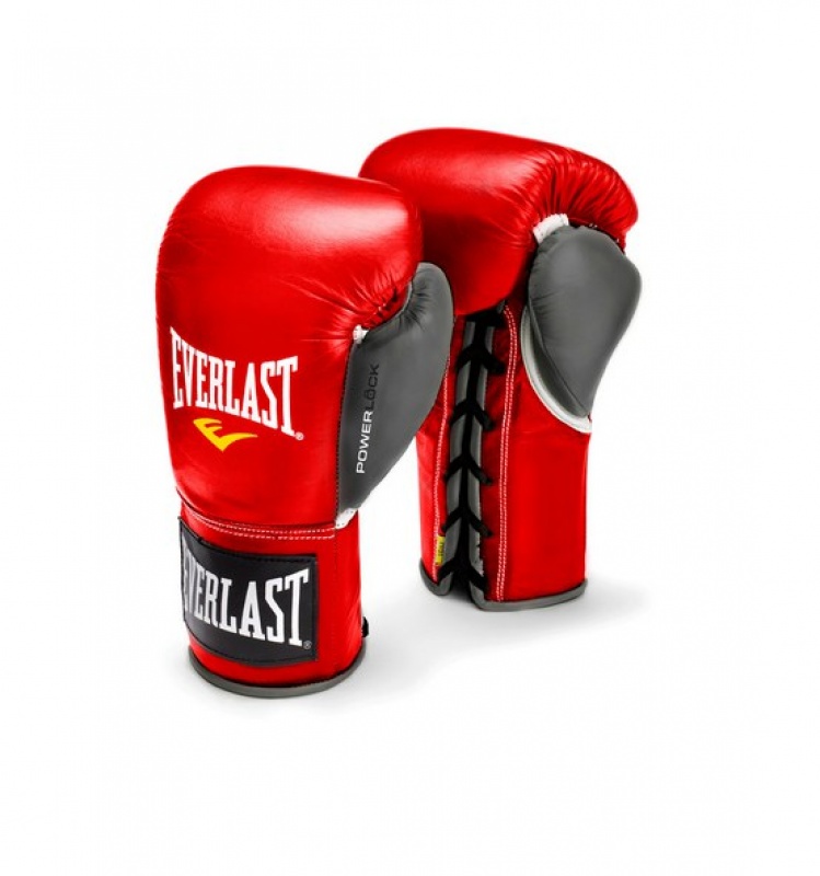 Перчатки боевые Everlast Powerlock 10 oz красный/серый 27110070000 749_800