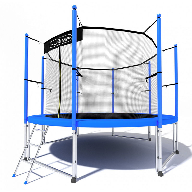 Батут i-Jump Classic 8FT 244 см с нижней сетью и лестницей синий 800_800