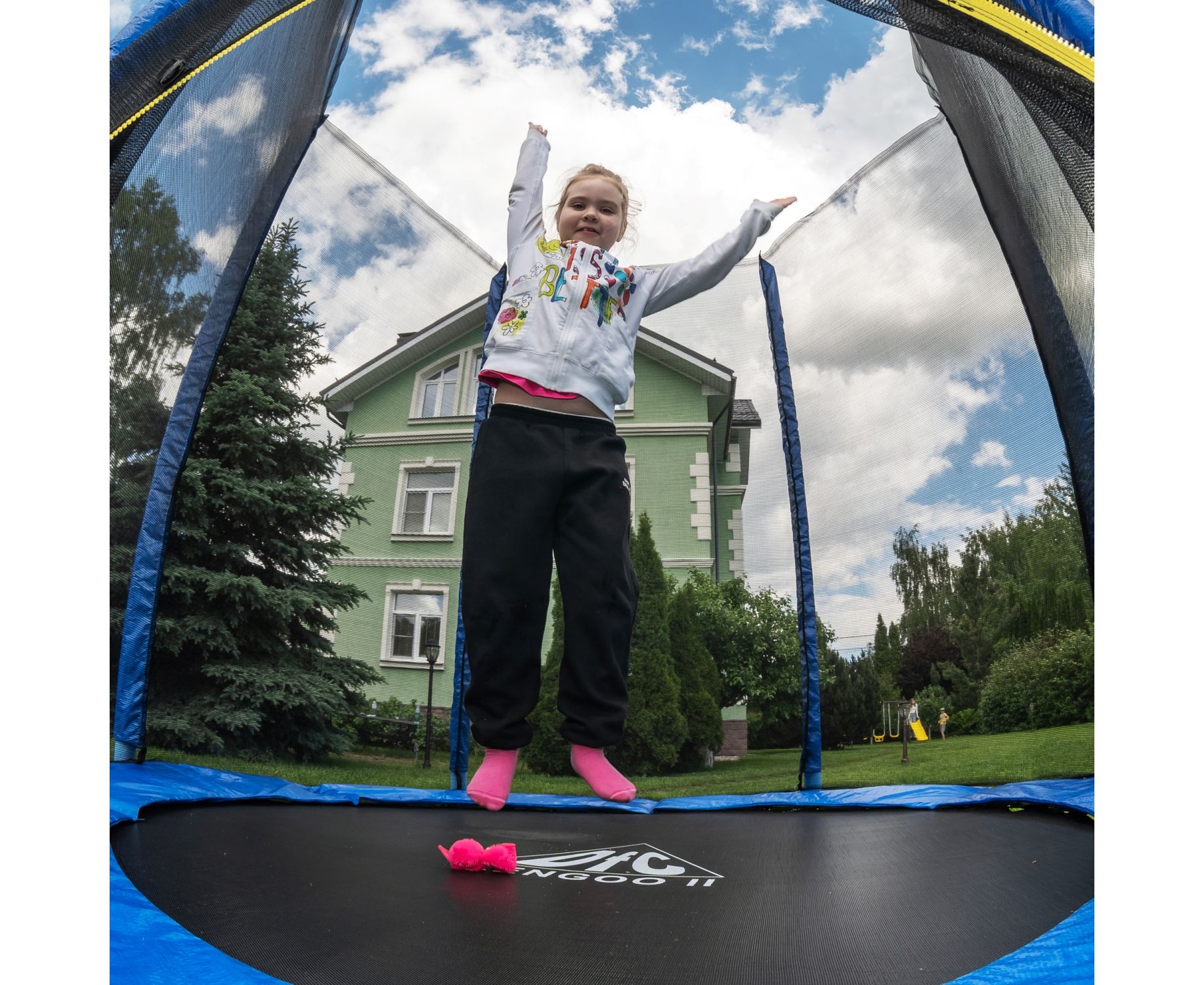 Батут DFC Trampoline Fitness 14ft наружн.сетка (427см) 14FT-TR-B синий 1834_1500