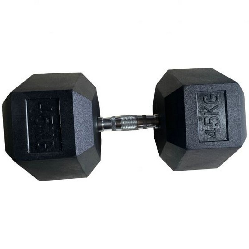 Обрезиненная гексагональная гантель 45кг Inex Hex Dumbbell TF-D2017-45 черный 800_800