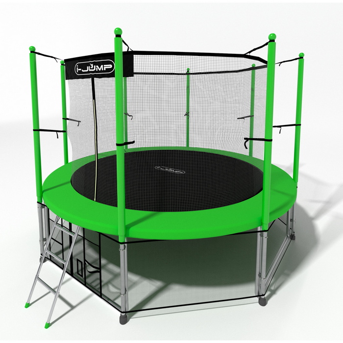 Батут i-Jump Classic 12FT 366 см с нижней сетью и лестницей зеленый 700_700