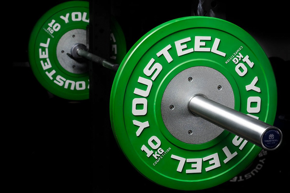 Диск 10кг каучуковый соревновательный YouSteel зеленый 975_650